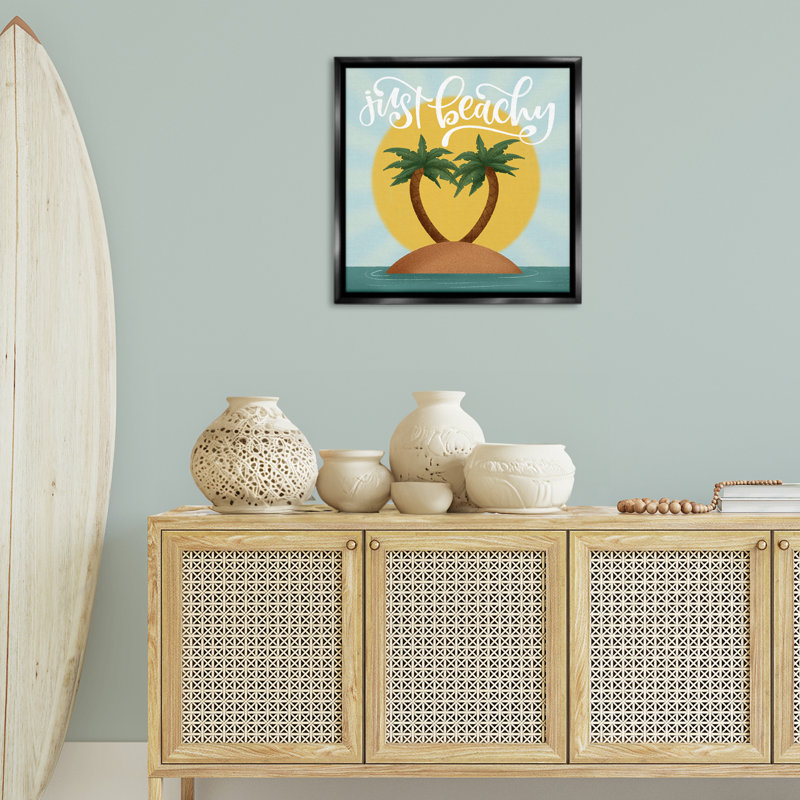Cadre flottant Just Beachy, île tropicale, design par Sarah Hickman, H 25 po x l 25 po, Cadre flottant noir de jais
