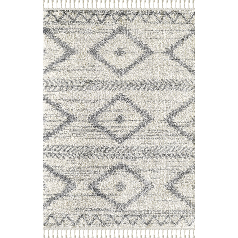 Tapis gris et ivoire à motif tribal marocain Abani Willow Wil100a, Rectangle 6 pi x 9 pi
