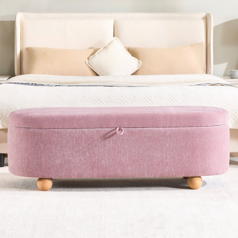 Banc ottoman de rangement ovale de 51,2 pouces avec pieds en bois, Pink