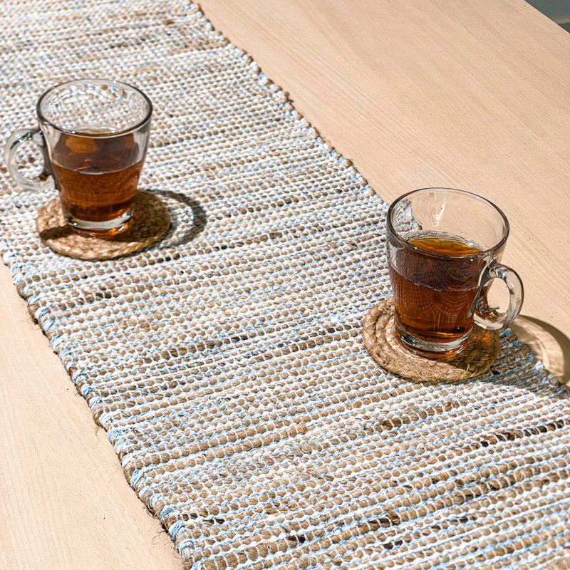 Chemin de table Pingham, 36 po x 13 po, Beige/bleu