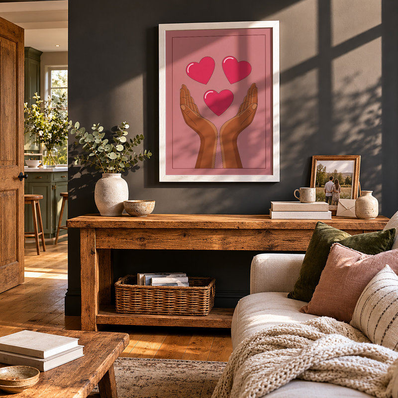 Hands Holding Hearts Modern 1 Piece Single Picture Frame Wall Art, A3 - 42.0 x 29.7 cm, White