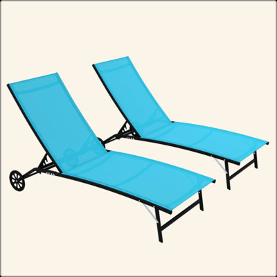 Chaise longue pour l'extérieur, chaise longue avec roulettes 2 pièces, chaise de bronzage avec 5 positions réglables pour le patio, la plage, la cour, la piscine