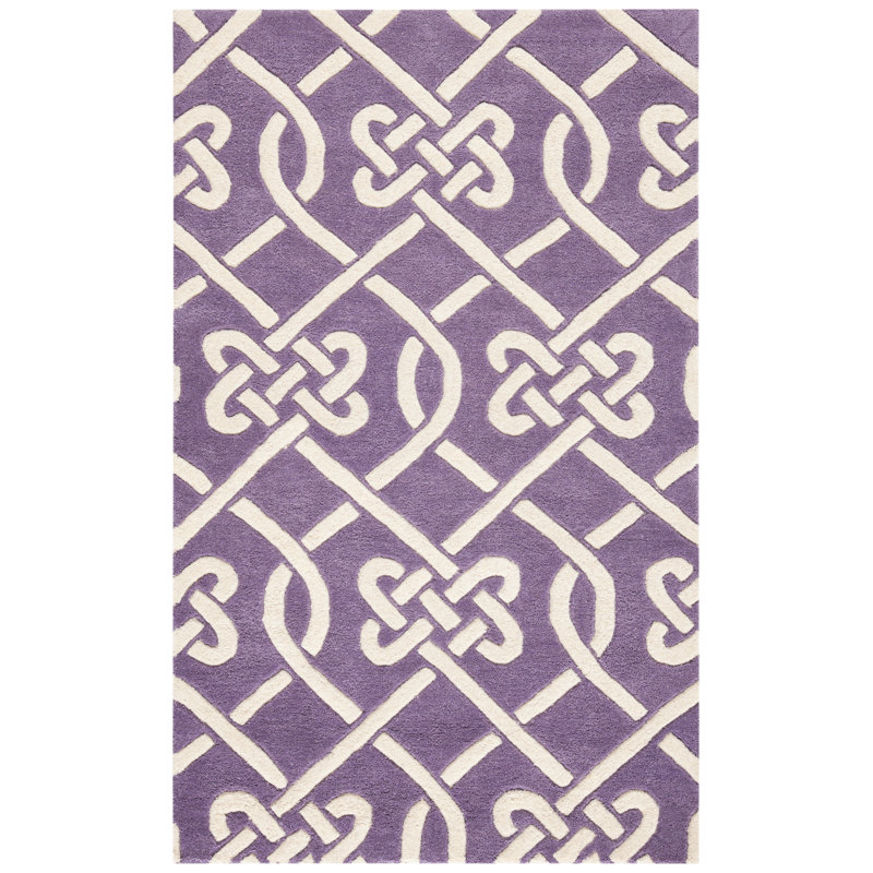 Tapis mauve / ivoire en laine touffeté à la main à motif géométrique Swallow, Rectangle 2 pi x 3 pi