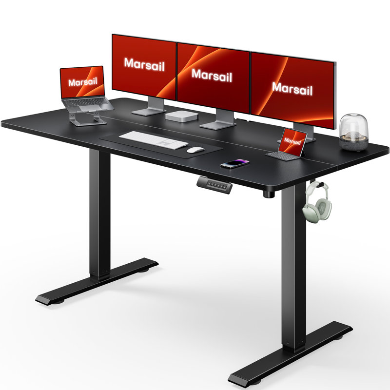 Bureau debout électrique à hauteur ajustable, Noir / Noir, L 63 po x P 24 po