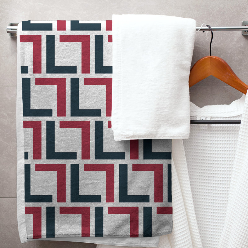 Bath Towel, White/Deep Steel Blue/Battle Red