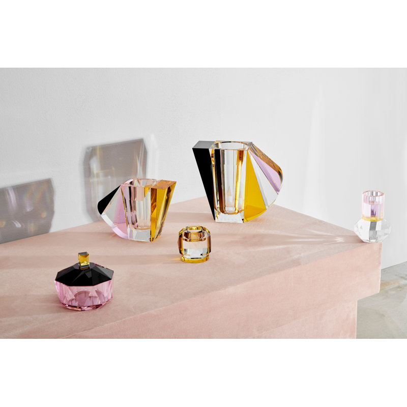 Manhattan Handmade Crystal Table Vase, Brown/Rose/Yellow, 10.04" H x 9.06" W x 5.31" D