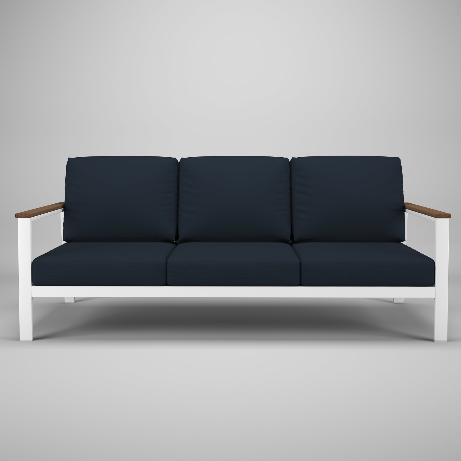 Townsend Metal Outdoor Sofa With Sunbrella Cushion, Brown, Canvas Navy