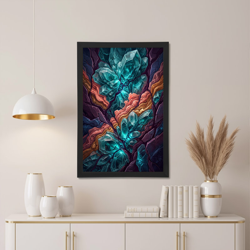 «Teal Crystal Formation in Multicolored Rock Layers», art mural sur toile, H 18 po x l 12 po
