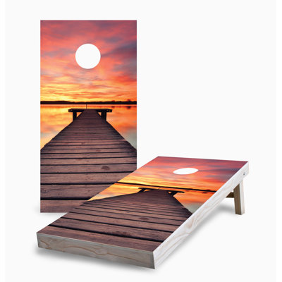 Sunset Beach Boardwalk 2x4 Cornhole Board Set | Includes (2) Boards (8) Bags & Optional Accessories