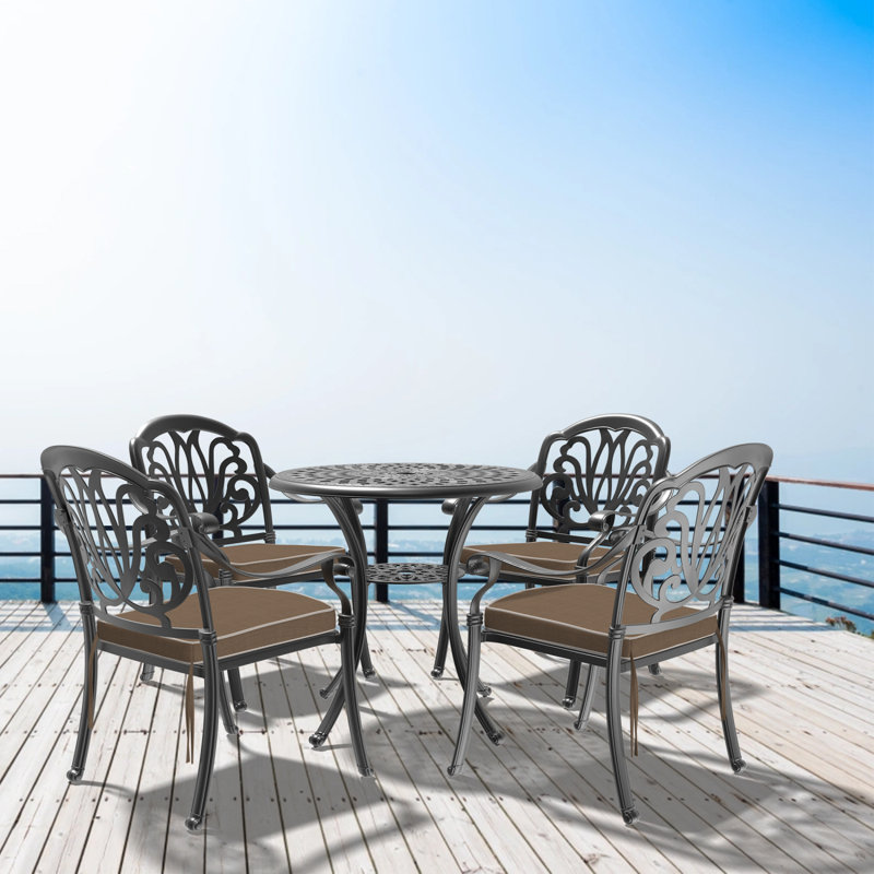 All-Weather Cast Aluminum Dining Furniture Set With Black Frame, 4