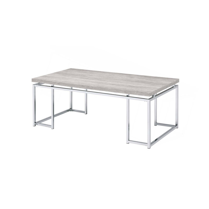 Table basse en chêne naturel et finition chromée
