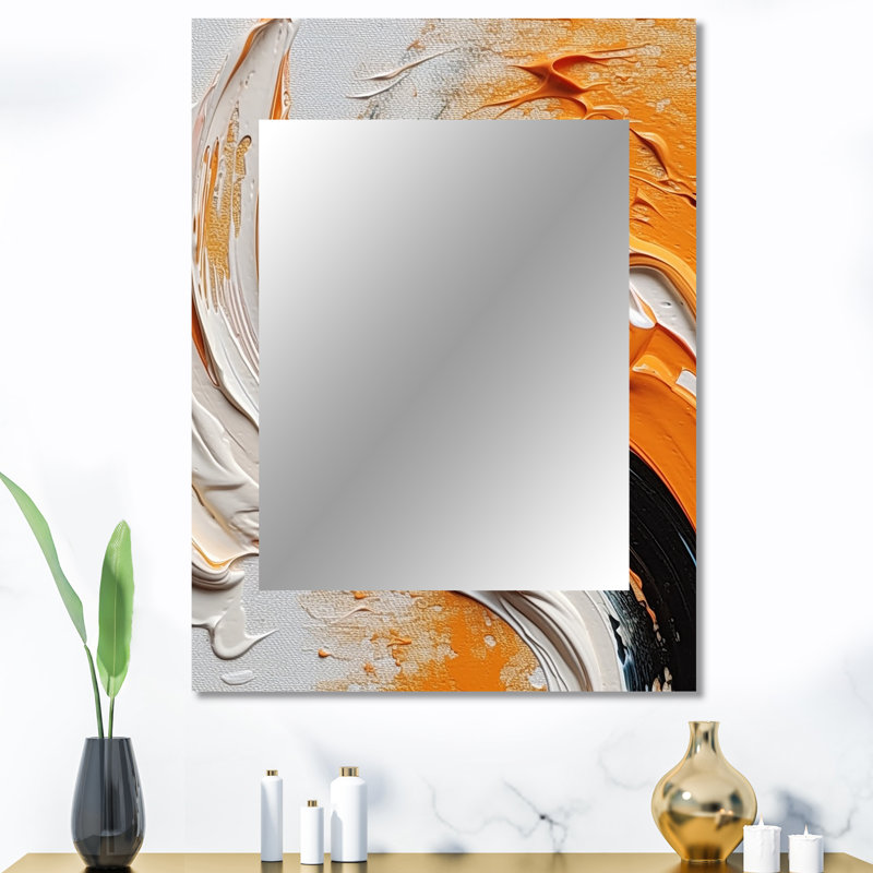 Orange and Black Mystic Spirals IV - Abstract Spirals Unique Wall Mirror, Orange Mirror, Printed Metal Art, 40" x 30"