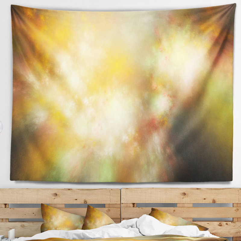 Tapisserie abstraite jaune-vert étoilé, H 50 po x l 60 po