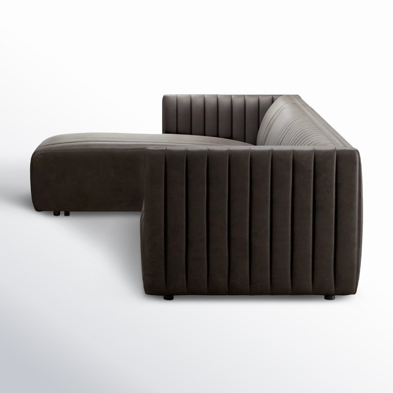 Augustine Chaise Sectional, Deacon Wolf Genuine Leather, Left Hand Facing, 26.5" H x 126" W x 64" D