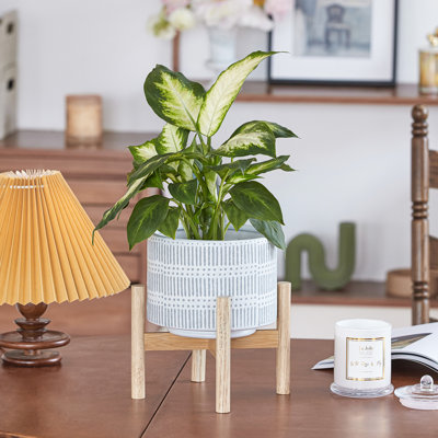 Jardinière en céramique avec support en bois Elayna