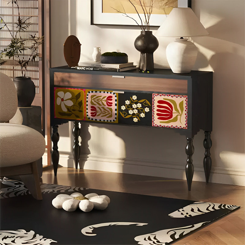 Console rétro avec tiroirs Retro Classical Elegant, Noir, noir, noir, noir
