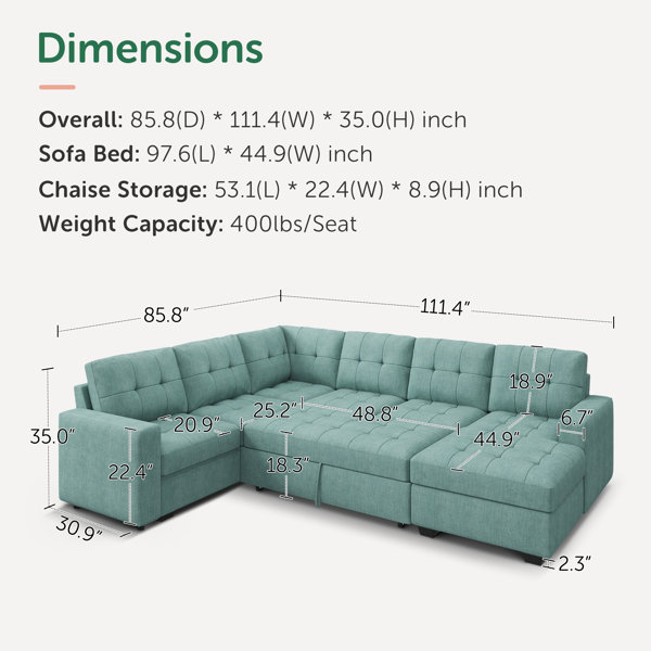 Latitude Run® U-shaped Sleeper Sectional Pull Out Sofa Bed With Storage ...