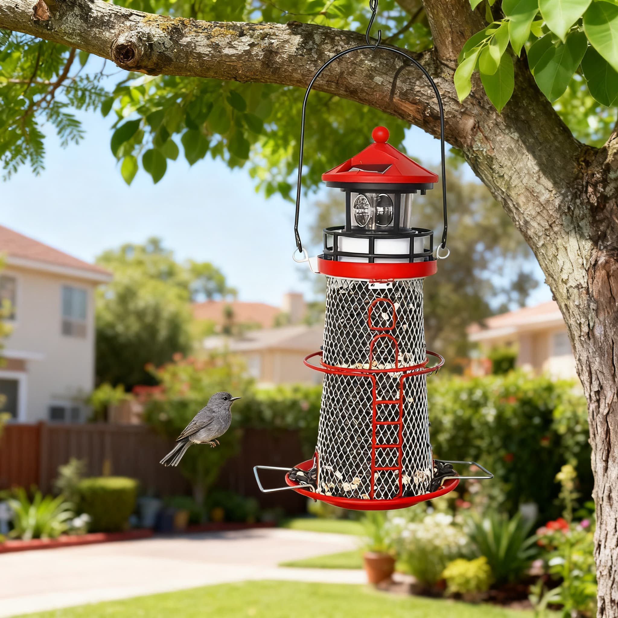 Arlmont & Co. Solar Powered Rotating Lighthouse Bird Feeder With LED