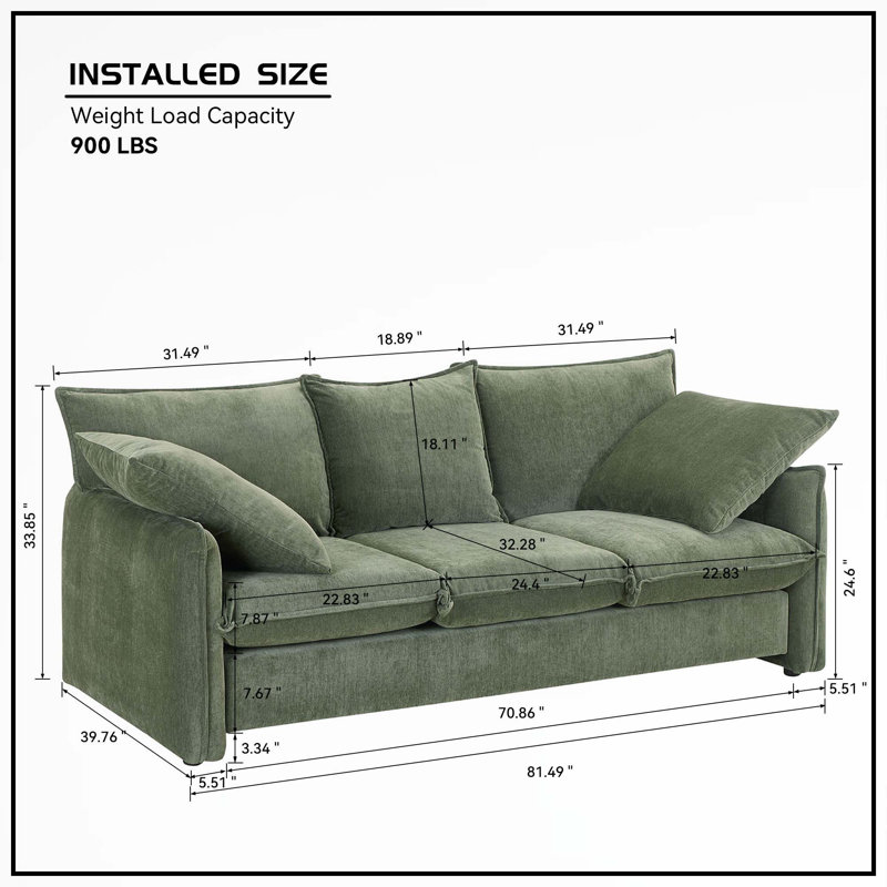 Canapé Mid-Century 3 places pour le salon, 100 % polyester vert