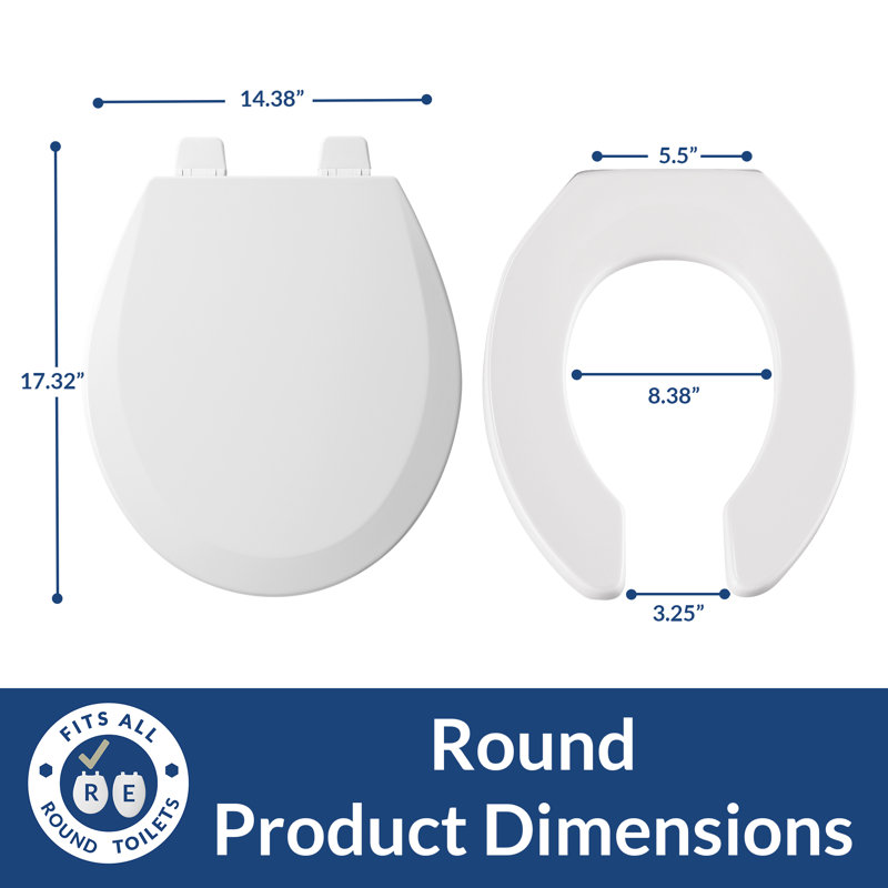 550TTT Open Front Toilet Seat, Never Loosens, Adjusts for Perfect Fit, ROUND, Durable Wood, White