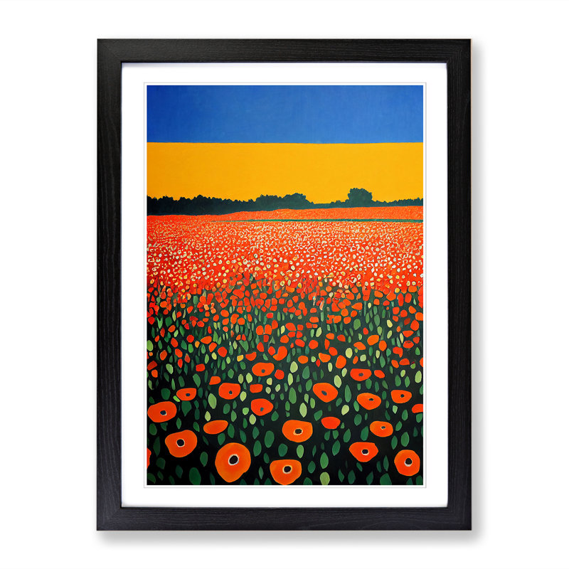 Unique Poppy Flower Field Vol.1 - Picture Frame Print, Black, 64cm H x 46cm W x 2cm D
