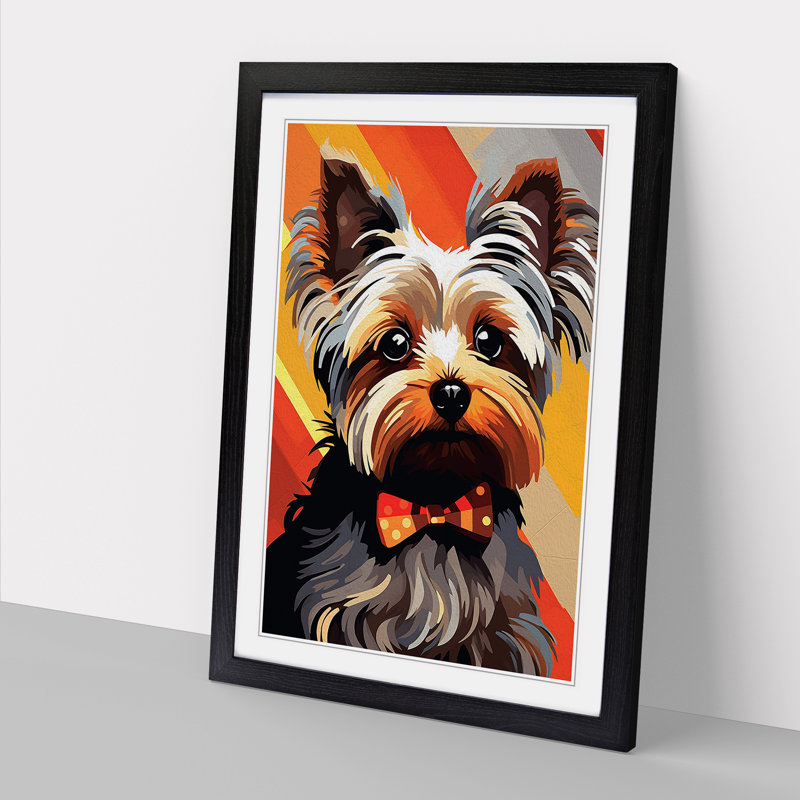 Yorkshire Terrier Constructivism - Single Picture Frame Print on Wood, Black, 34cm H x 25cm W x 2cm D