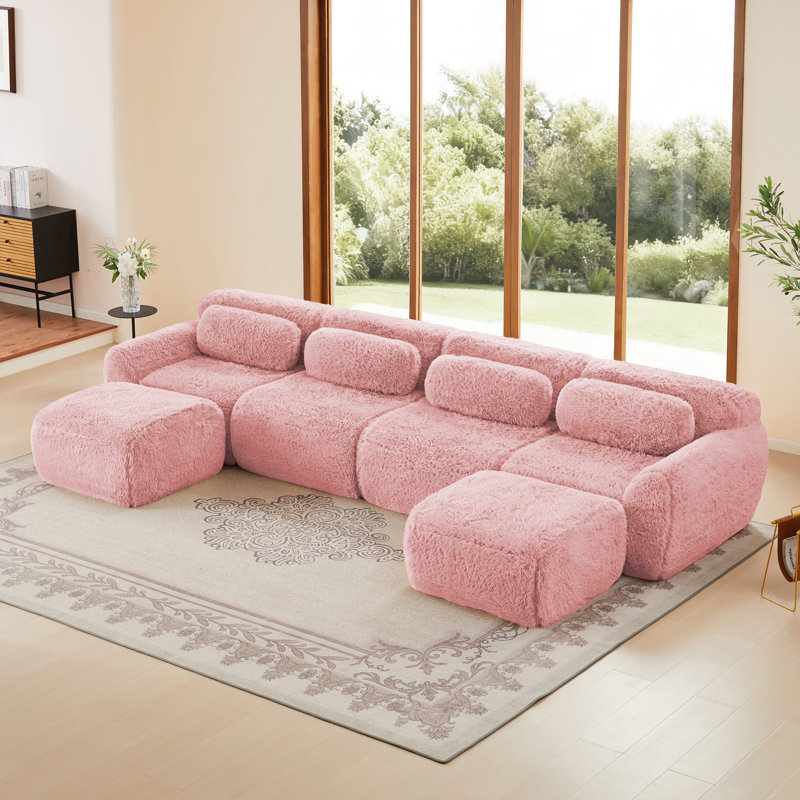 Canapé modulaire en forme de U 148,8 po Soneson, Fausse fourrure rose