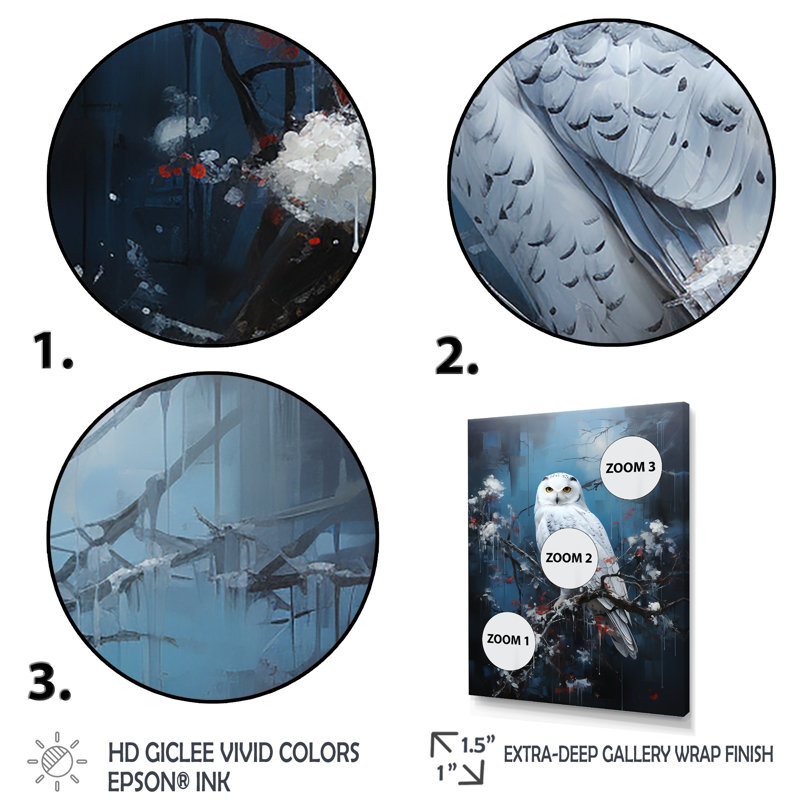 «Snowy Owl Winter Watch II», art mural hibou, Toile tendue, H 20 po x l 12 po x P 1 po