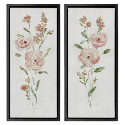 «Simple Rose Watercolor Flowers», ensemble de 2 toiles flottantes encadrées par Sally Swatland