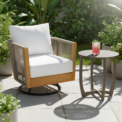 Ensemble de conversation extérieur en bois d'acacia et corde tissée avec table de bistro rustique Nelson