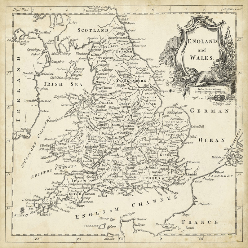 Map Of England & Wales - Wrapped Canvas Print, 30cm H x 30cm W x 3.8cm D