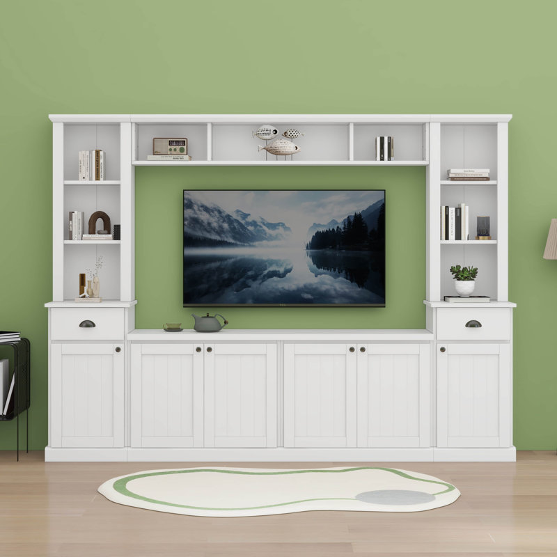 Ensemble de divertissement mural avec pont et tablettes réglables, Blanc