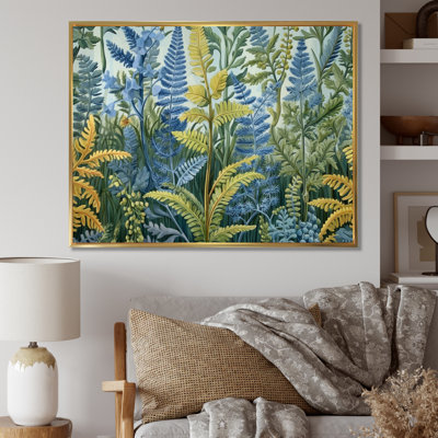 Fleurs de fougère verte et bleue sur toile