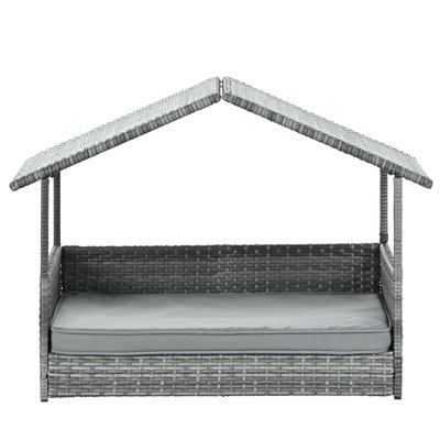 Pet Patio Furniture, Bed With Canopy, Strong Metal Frame, High - Quality Pe , 2 Inch Fiber Cushion, Elevated And Covered Dog Seasonal Outdoor Square T