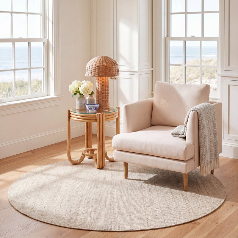 Fitzwater Hand Woven Jute Area Rug, Rond 6 pi