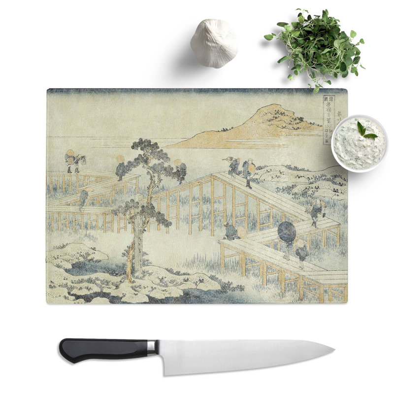Tempered Glass Ancient View of Yatsuhashi in Mikawa Province by Katsushika Hokusai Chopping Board, 28.5cm W x 20cm L