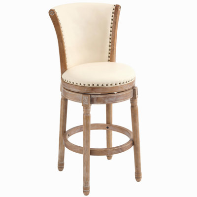 Cow Top Leather Wooden Bar Stools, 360 Degree Swivel Bar Chair With Backs,Bar Height Couner Height Barstools  For Home Kitchen Dining Room And Bar Room(1Pc)