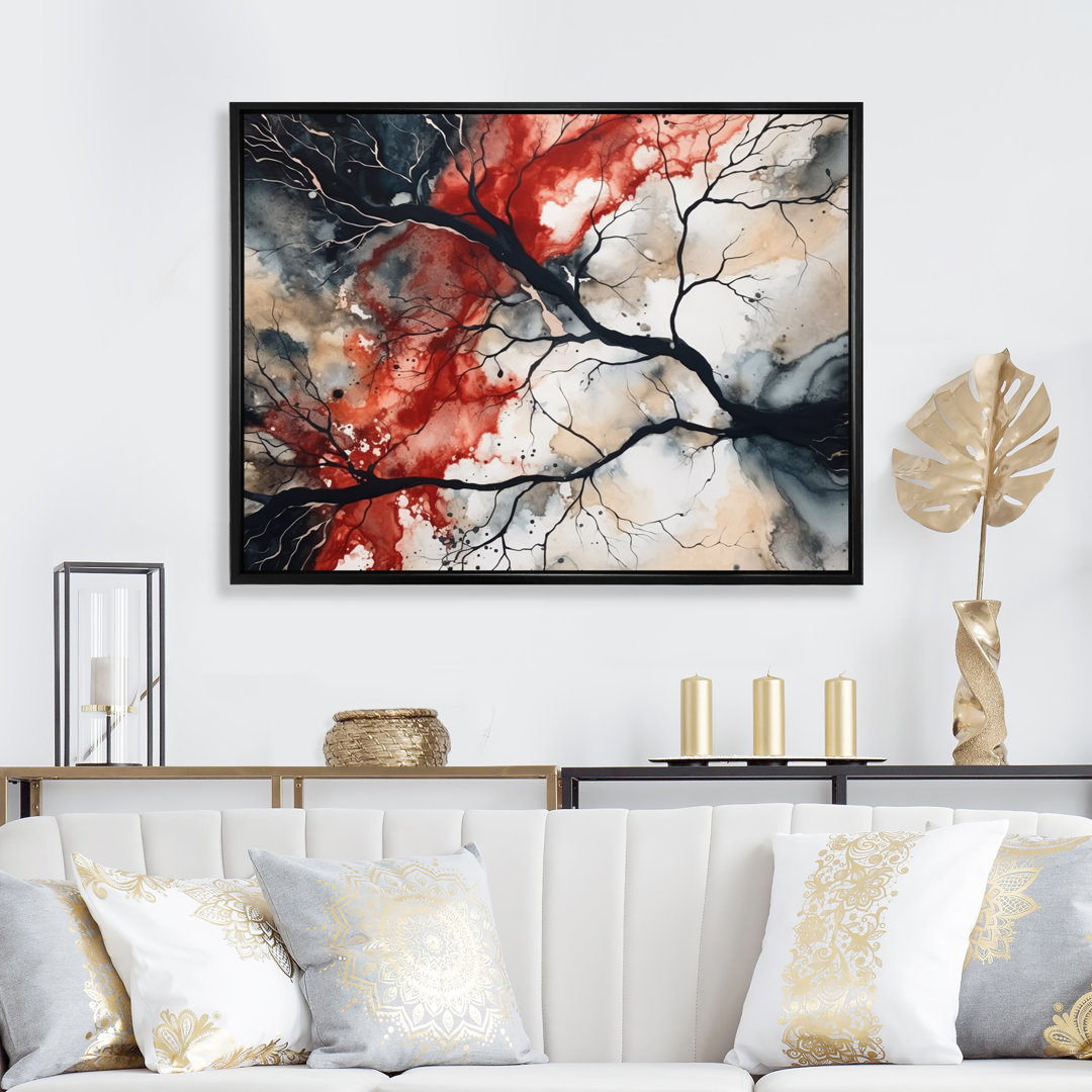 Red Black Captivating Liquid Ink - Abstract Geometric Wall Art Red Barrel Studio® Overall