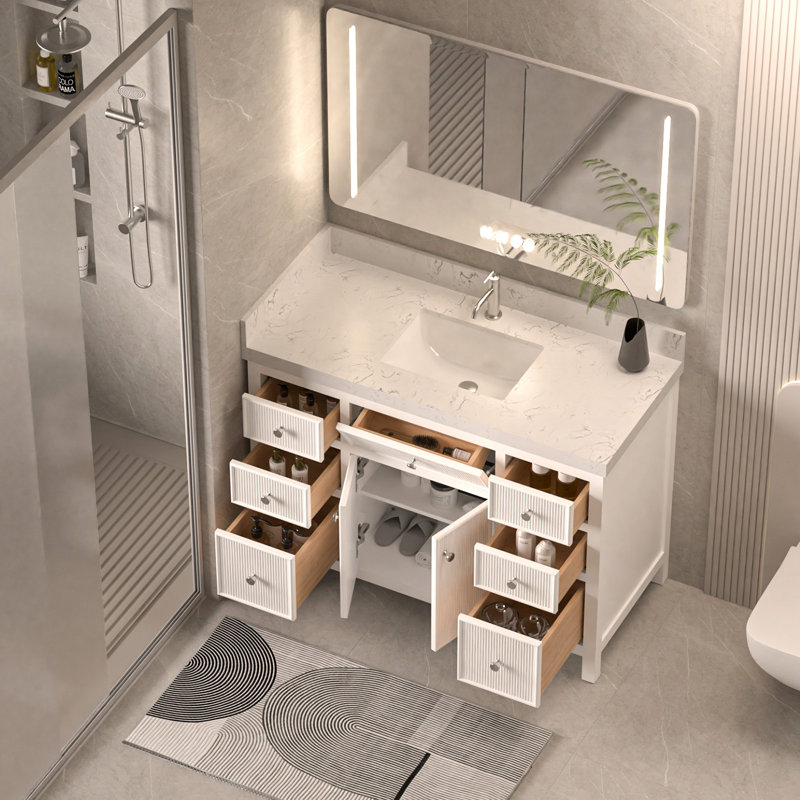 Ensemble de meuble-lavabo simple 48 po avec armoire en bois blanc Lunavia