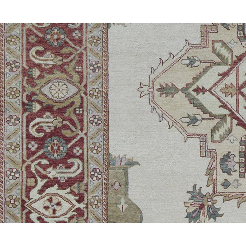 Tapis ivoire et rouge noué à la main de haute qualité