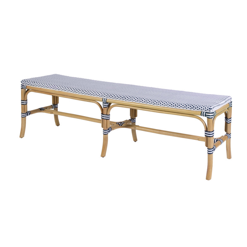 Laguna 66.5 in. W Rattan Backless Accent Bench, White & Navy Blue, White & Navy