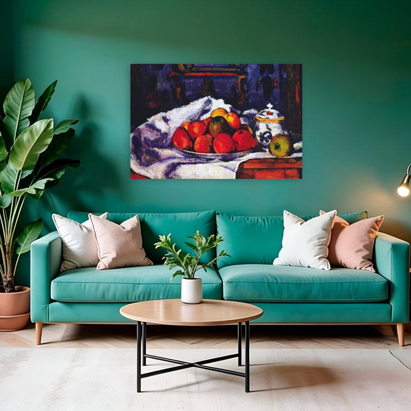 Still Life Bowl Of Apples Classic Colorful Traditional Violet Wall Art Print by Paul Cezanne - 1 Piece Wrapped Canvas Wall Art