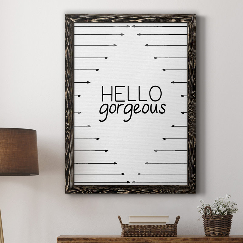 «Hello Gorgeous», art textuel sur toile, 20" H x 17" W x 1" D, Noir