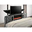 Lit de luxe grand lit, tête de lit sophistiquée, velours gris rembourré, mécanisme de levage de la télévision, revêtement électrique en velours pour le rangement du foyer, foyer intégré,-1224454164-1224454166