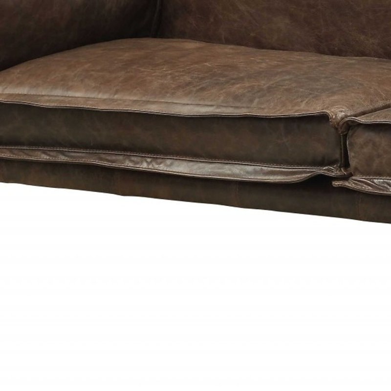 Canapé Gracie Mills Aurelia 94" en cuir pleine fleur chocolat avec pieds brun foncé