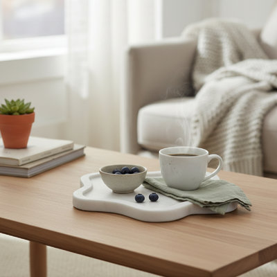 Haight White Marble Amoeba Shape Tray Small