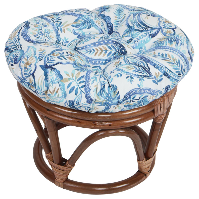 Outdoor 4'' Ottoman Seat Cushion, White/Blue Paisley