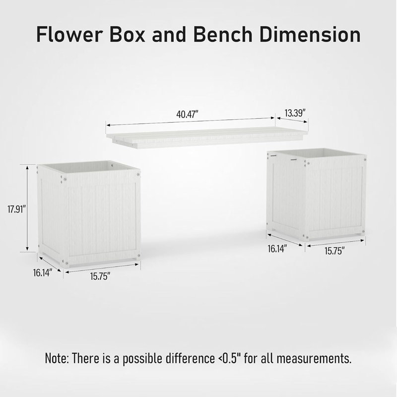 Banc d'extérieur avec jardinières, sièges et présentoir à plantes, porte-pots à fond ouvert, White