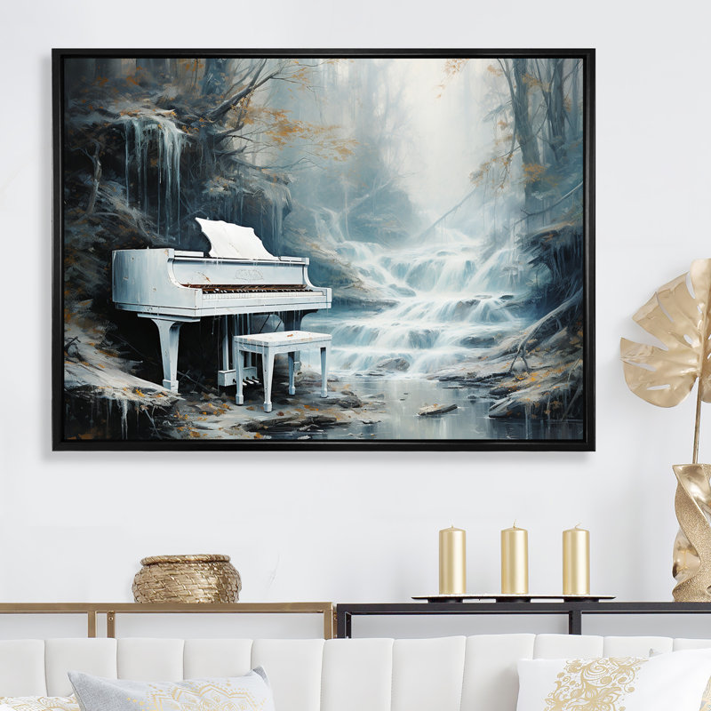 Piano Piano Cascade I sur toile, Cadre flottant noir, H 34 po x l 44 po
