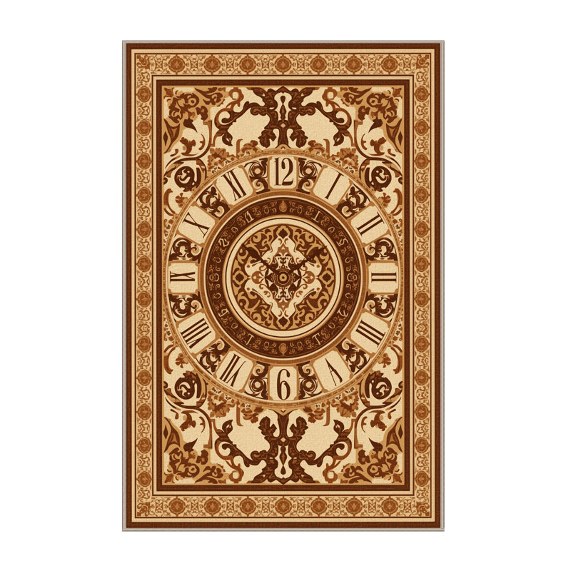 Tapis oriental brun et beige lavable à la machine, 8x10